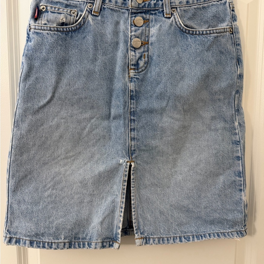 Vintage BONGO Button Fly Hipster Light Blue Denim Skirt Coachella festival